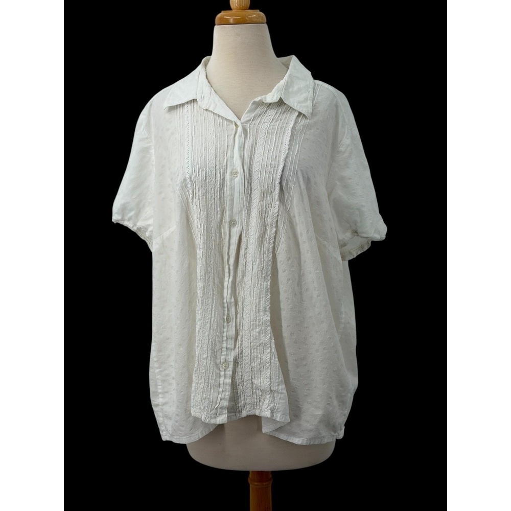 Motherhood Maternity White Cotton Pintuck Lace Short Sleeve Blouse Top Size 2X